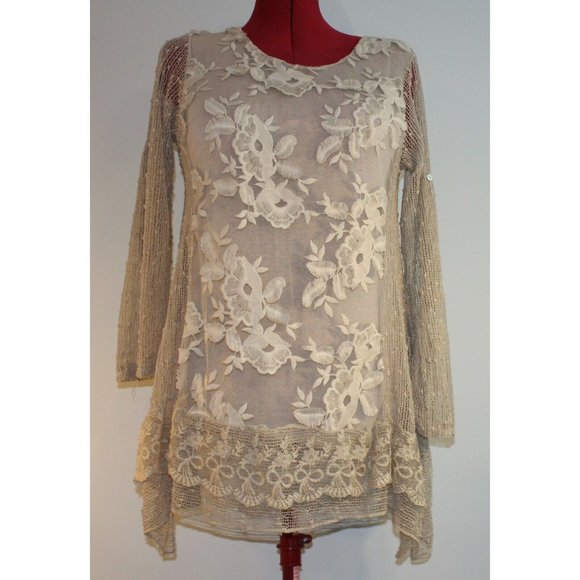 Vintage Made in Italy Women's Lined Champagne Lace Tunic Fits Large - Picture 1 of 8
